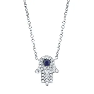 0.09CT DIAMOND & 0.08CT BLUE SAPPHIRE HAMSA NECKLACE SC55005244