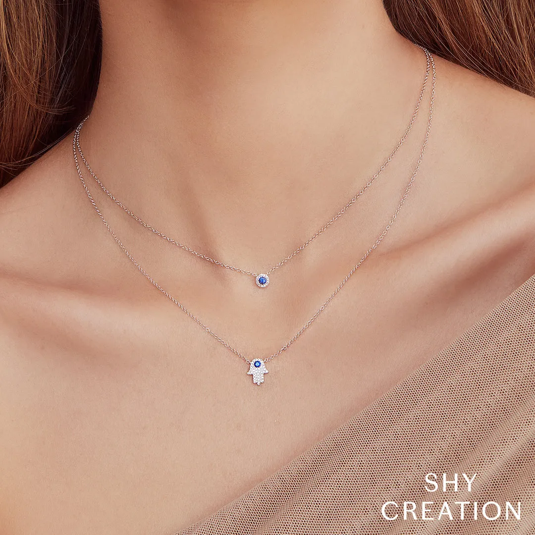 0.09CT DIAMOND & 0.08CT BLUE SAPPHIRE HAMSA NECKLACE SC55005244