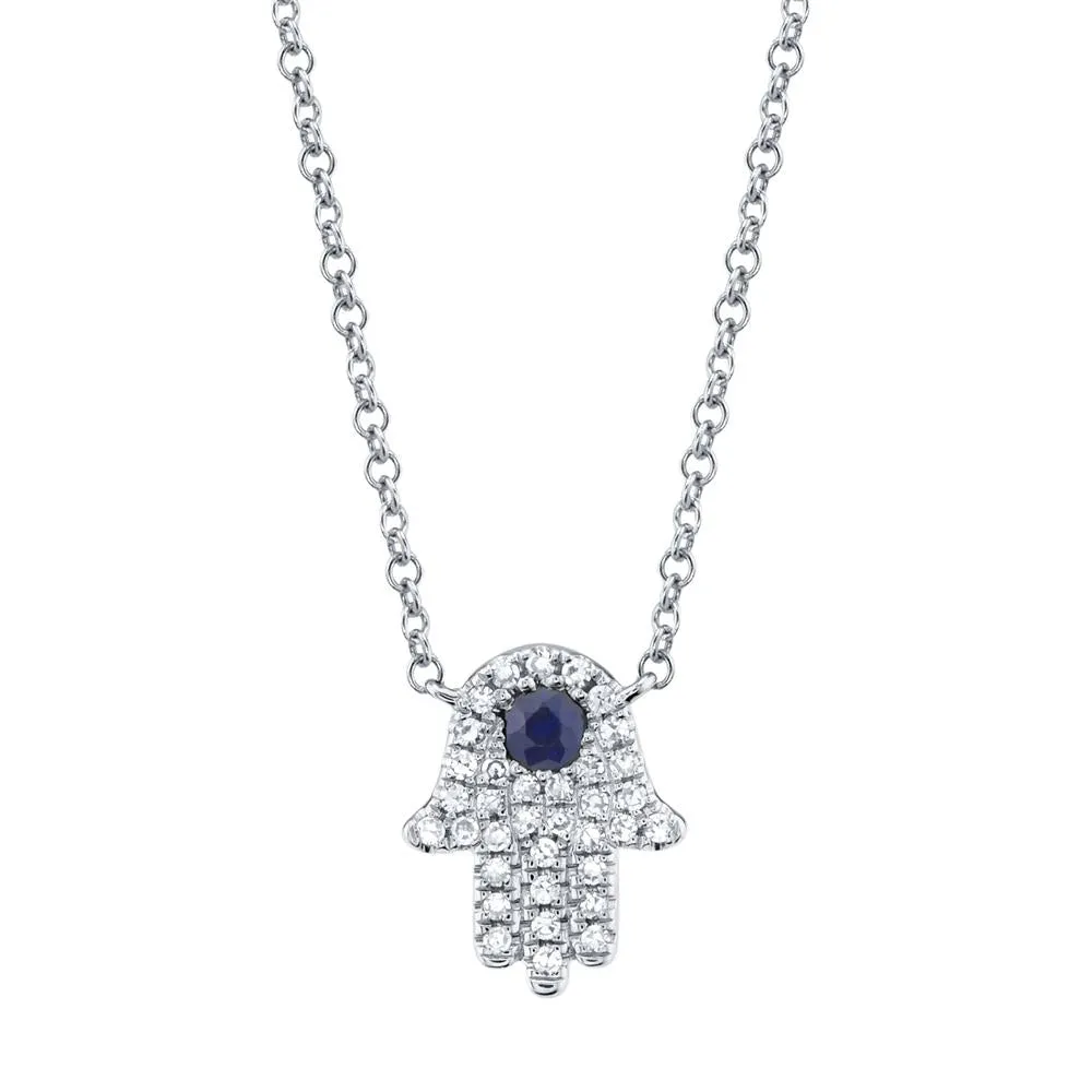 0.09CT DIAMOND & 0.08CT BLUE SAPPHIRE HAMSA NECKLACE SC55005244