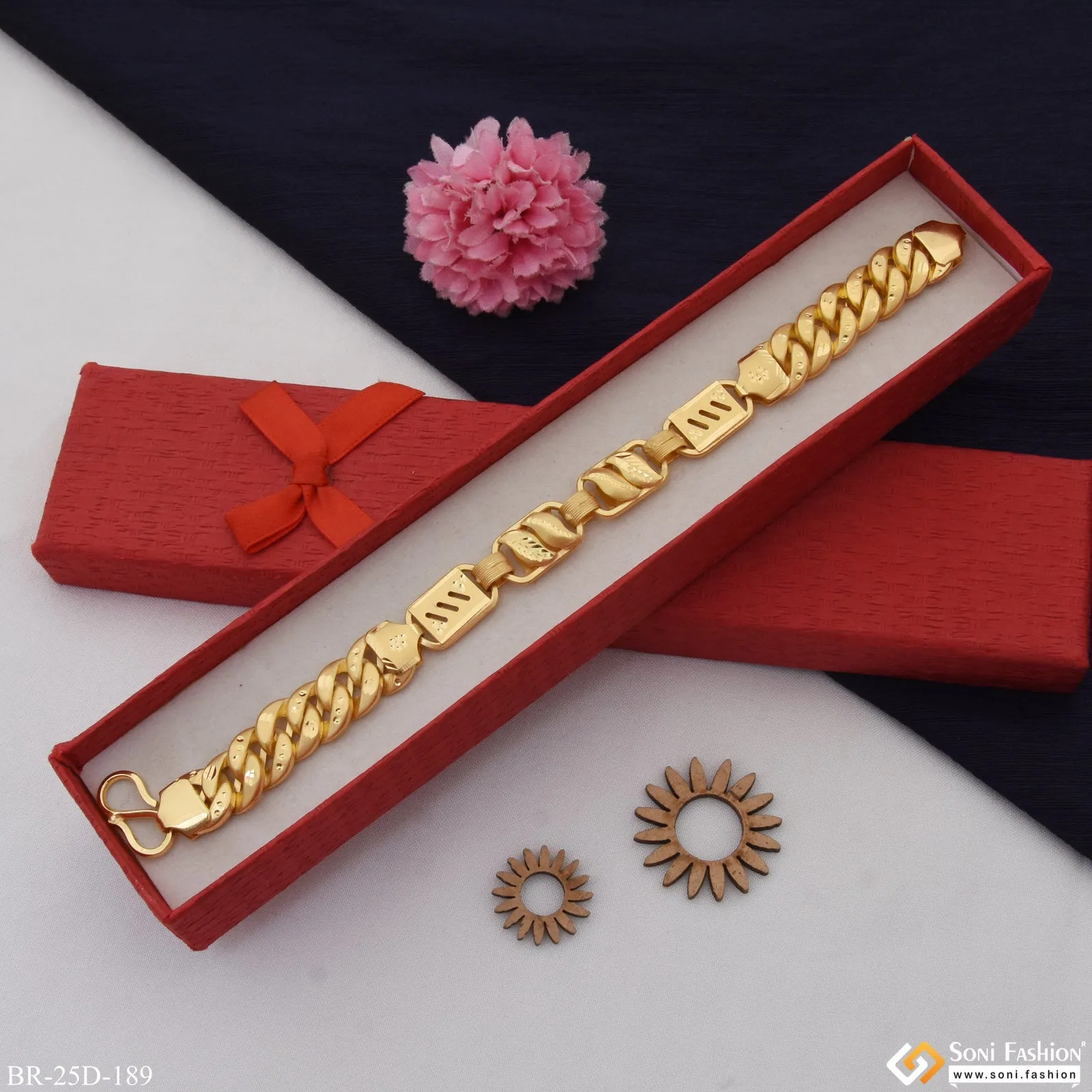 1 Gram Gold Plated 3 In 1 Glamorous Design Pokal Bracelet for Men - Style D189