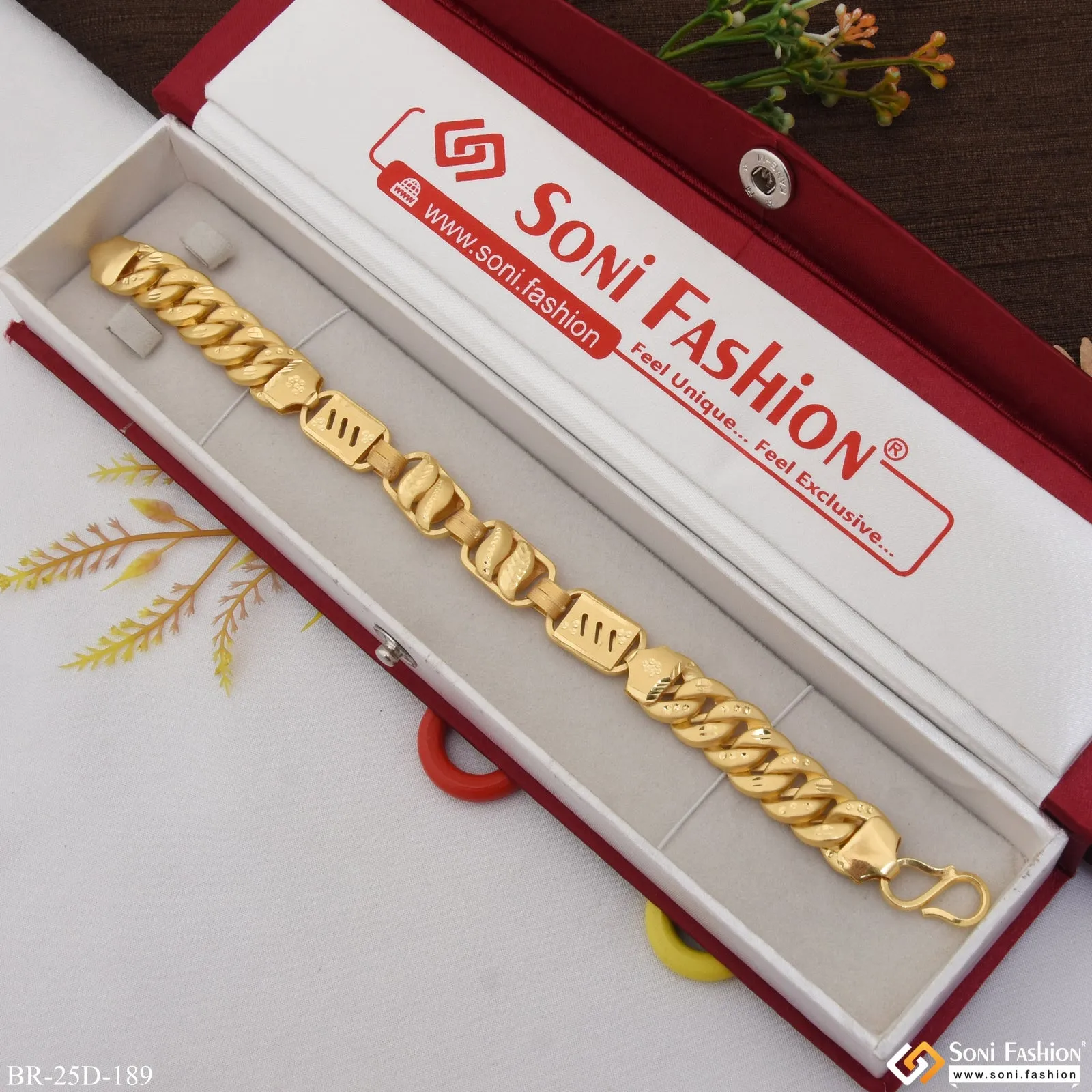 1 Gram Gold Plated 3 In 1 Glamorous Design Pokal Bracelet for Men - Style D189