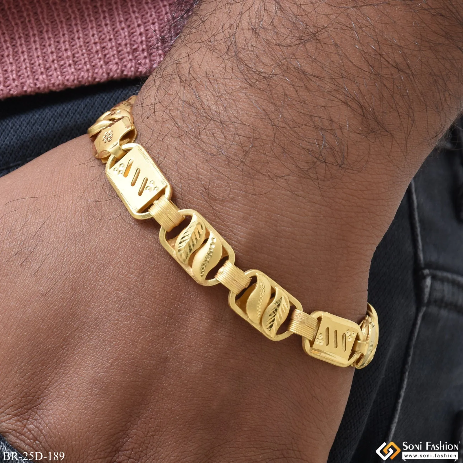 1 Gram Gold Plated 3 In 1 Glamorous Design Pokal Bracelet for Men - Style D189