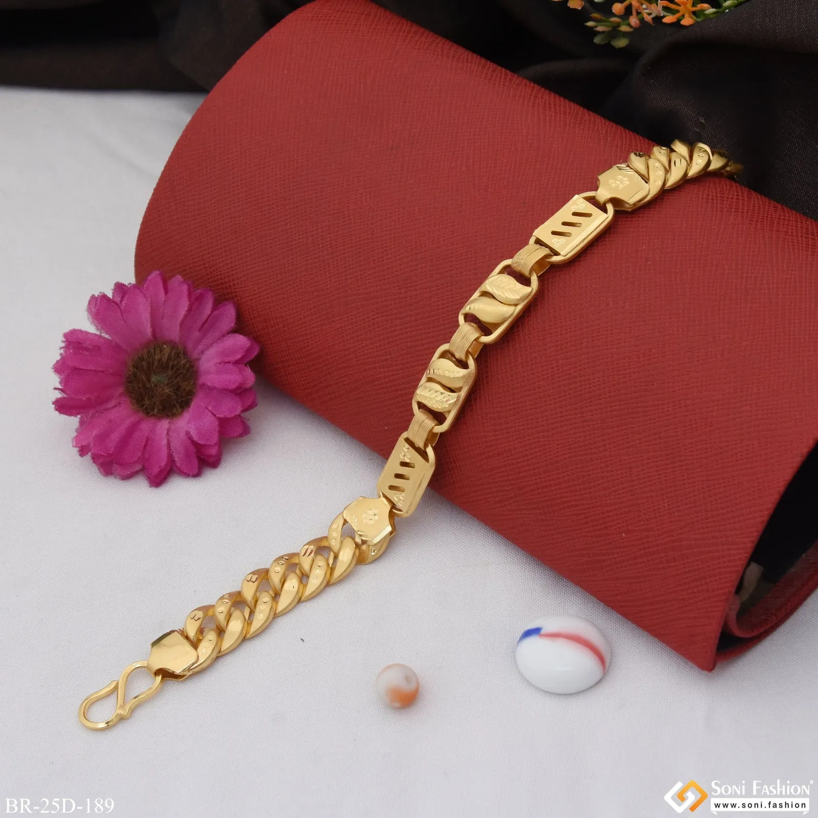 1 Gram Gold Plated 3 In 1 Glamorous Design Pokal Bracelet for Men - Style D189