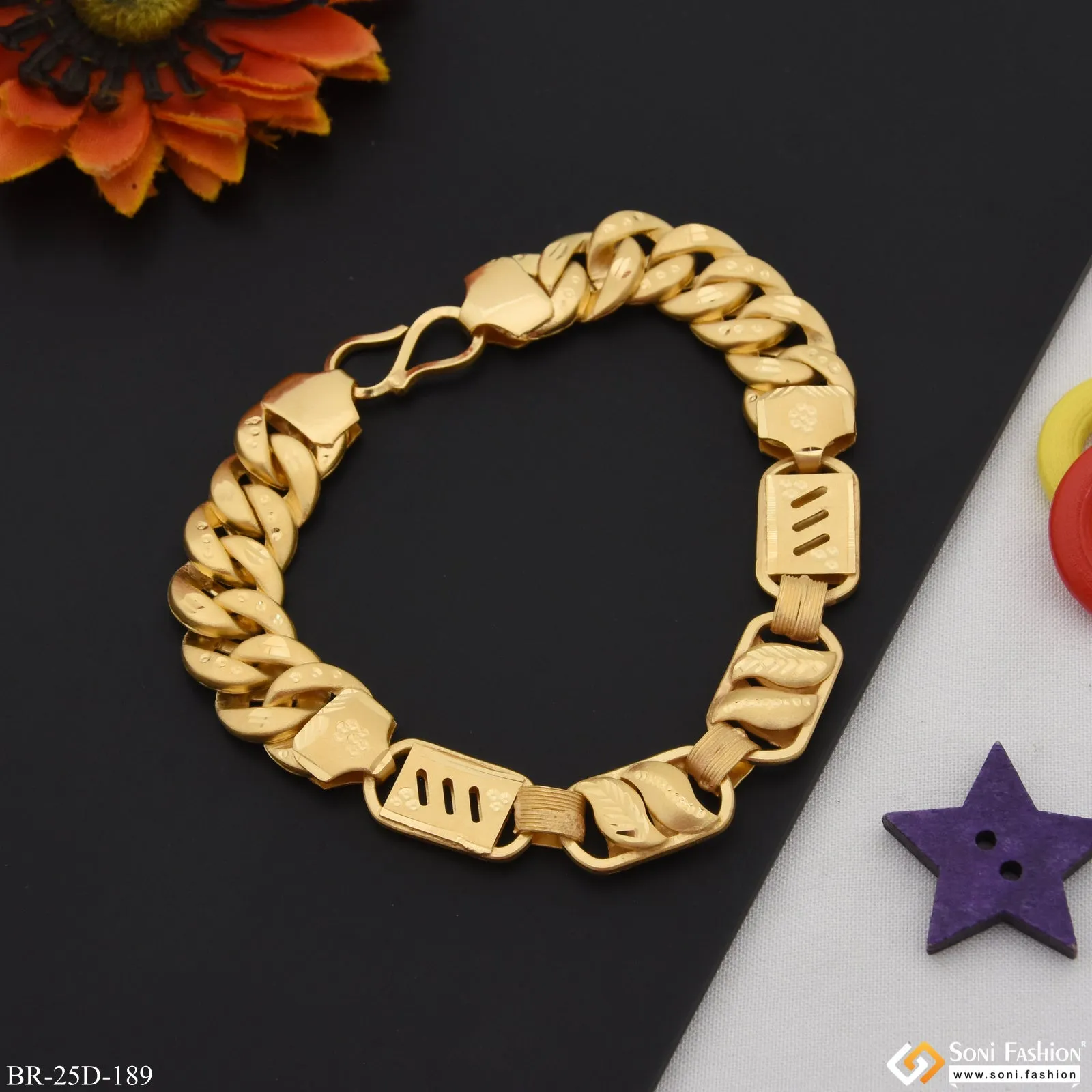 1 Gram Gold Plated 3 In 1 Glamorous Design Pokal Bracelet for Men - Style D189