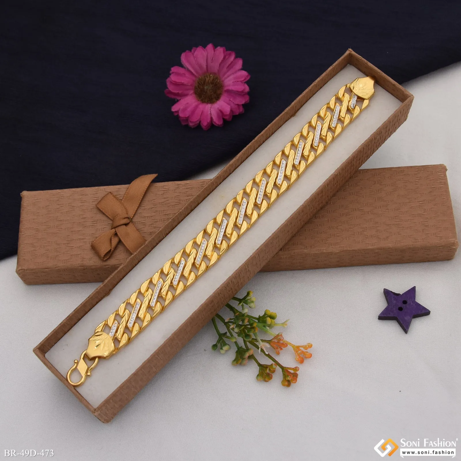 1 Gram Gold Plated Artisanal Design Pokal Bracelet for Men - Style D473