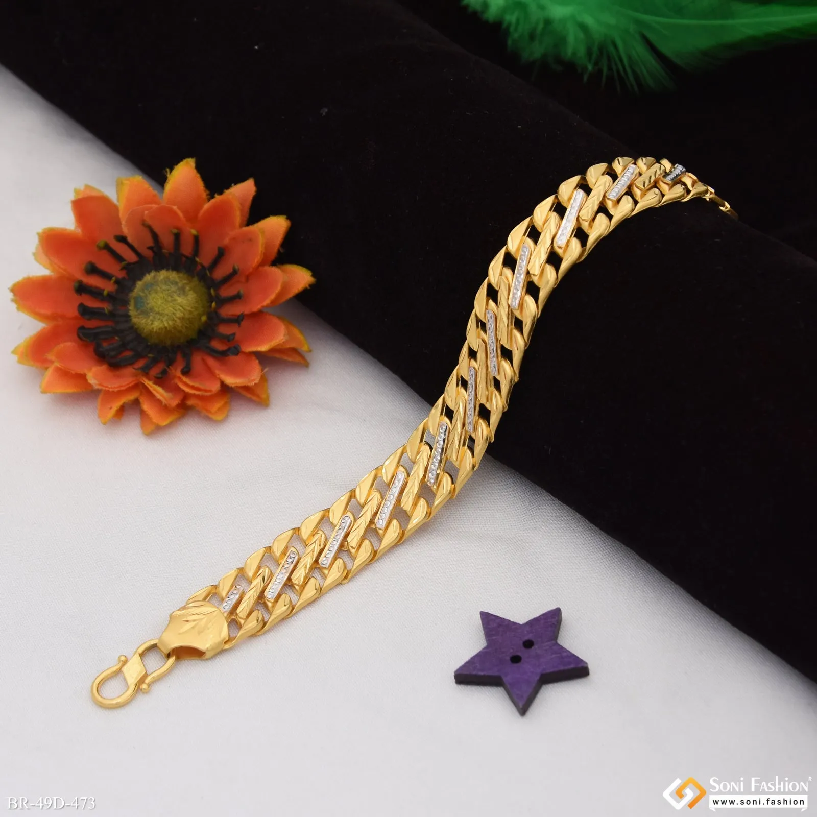 1 Gram Gold Plated Artisanal Design Pokal Bracelet for Men - Style D473