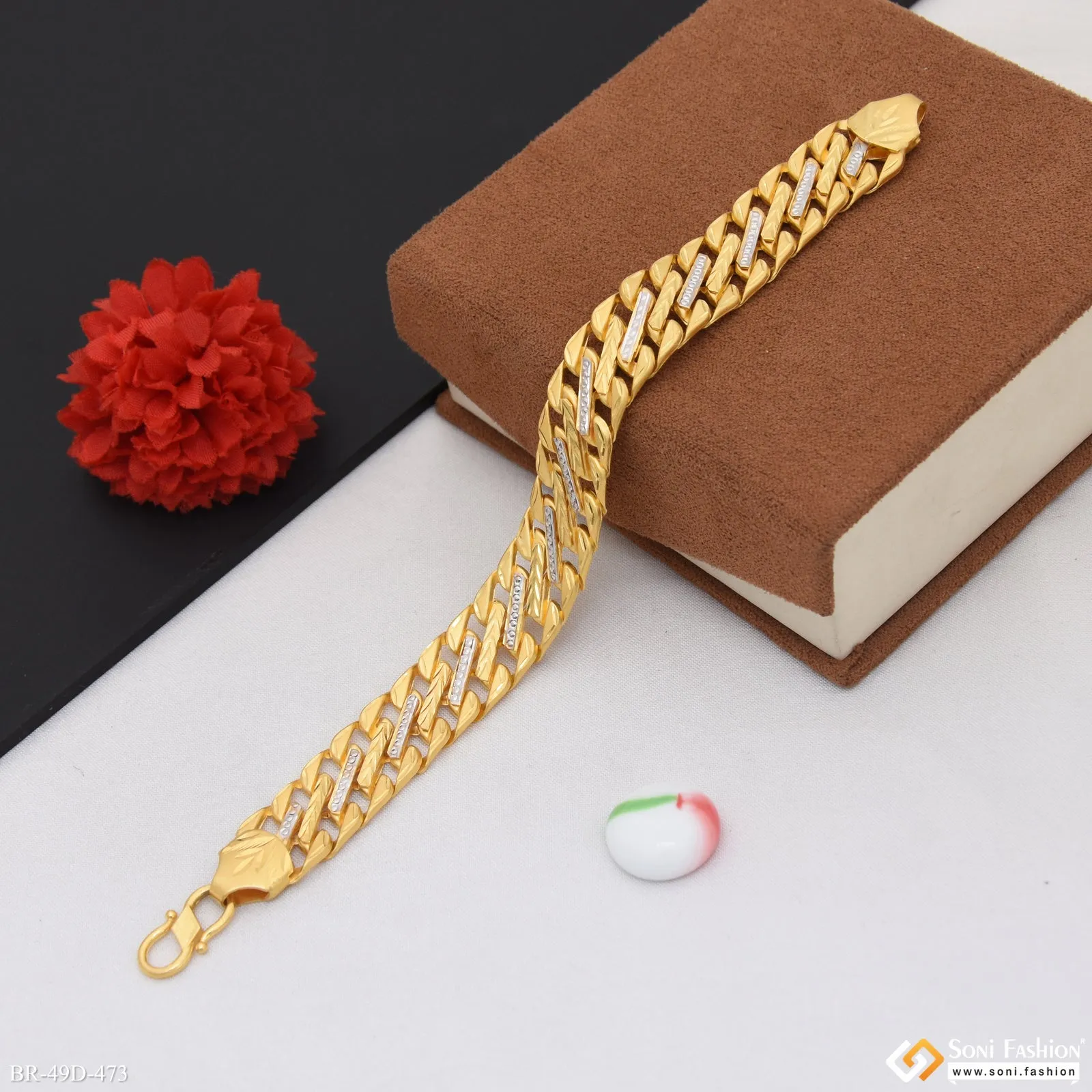1 Gram Gold Plated Artisanal Design Pokal Bracelet for Men - Style D473