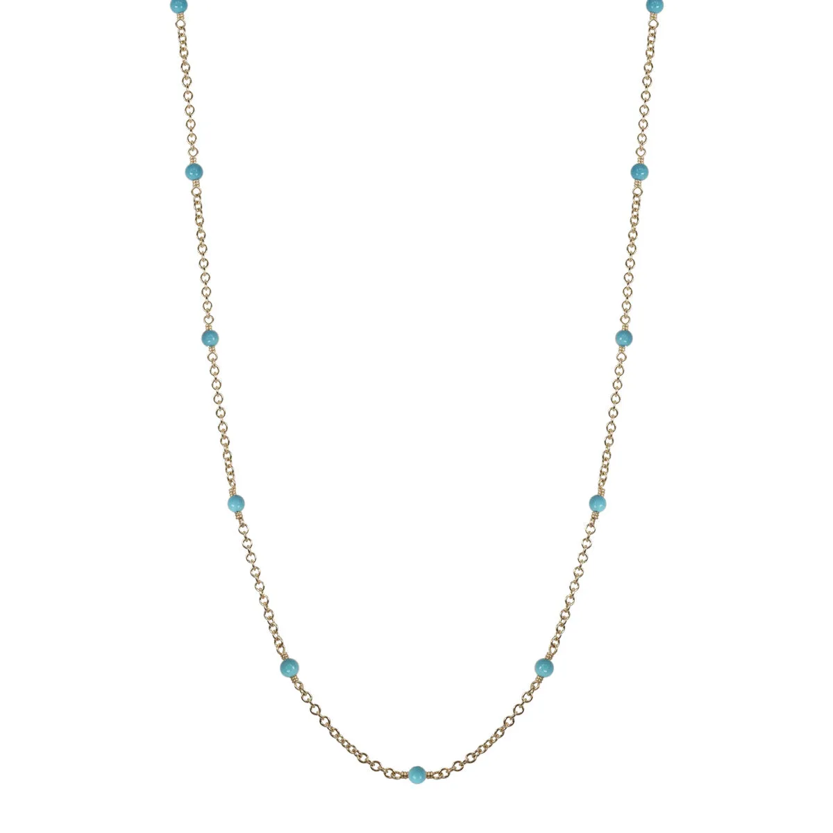 10K Gold Simple Beaded Chain with Turquoise
