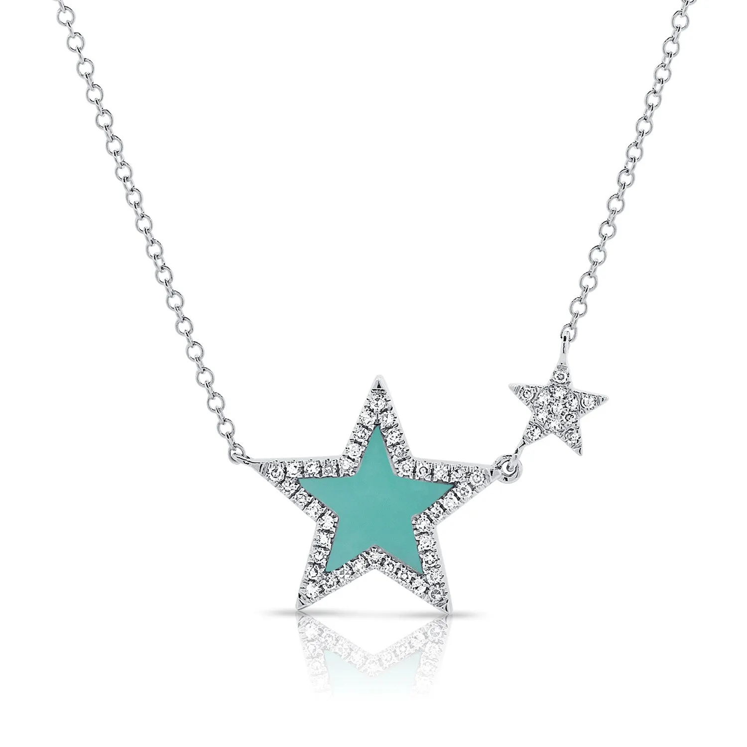 14k Gold & Diamond Turquoise Star Necklace - 0.15ct