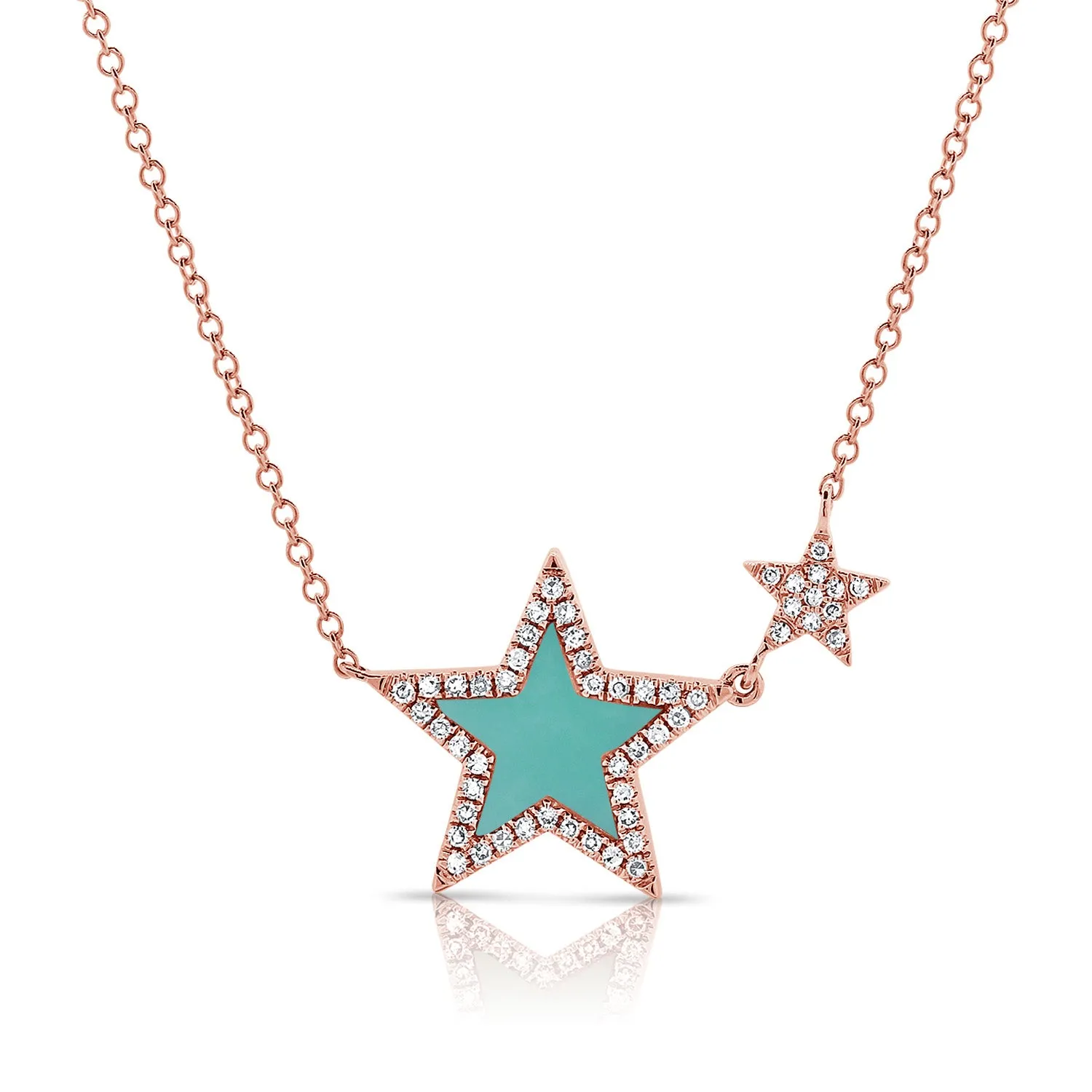 14k Gold & Diamond Turquoise Star Necklace - 0.15ct