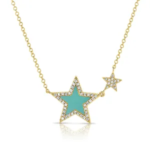 14k Gold & Diamond Turquoise Star Necklace - 0.15ct