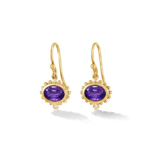 14k Gold Anemone Oval Drop Earrings with Amethyst & Diamond
