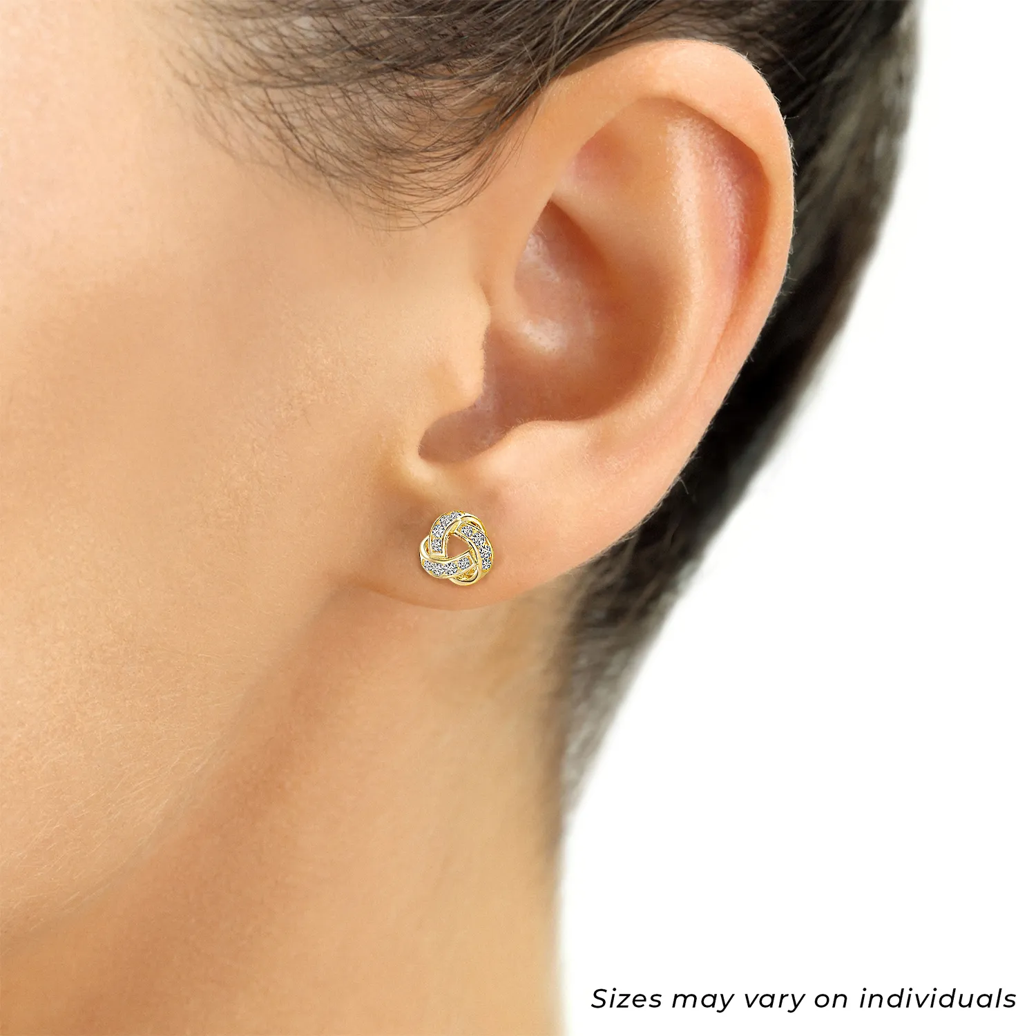 14k Gold Love Knot CZ Stud Earrings with Pushbacks