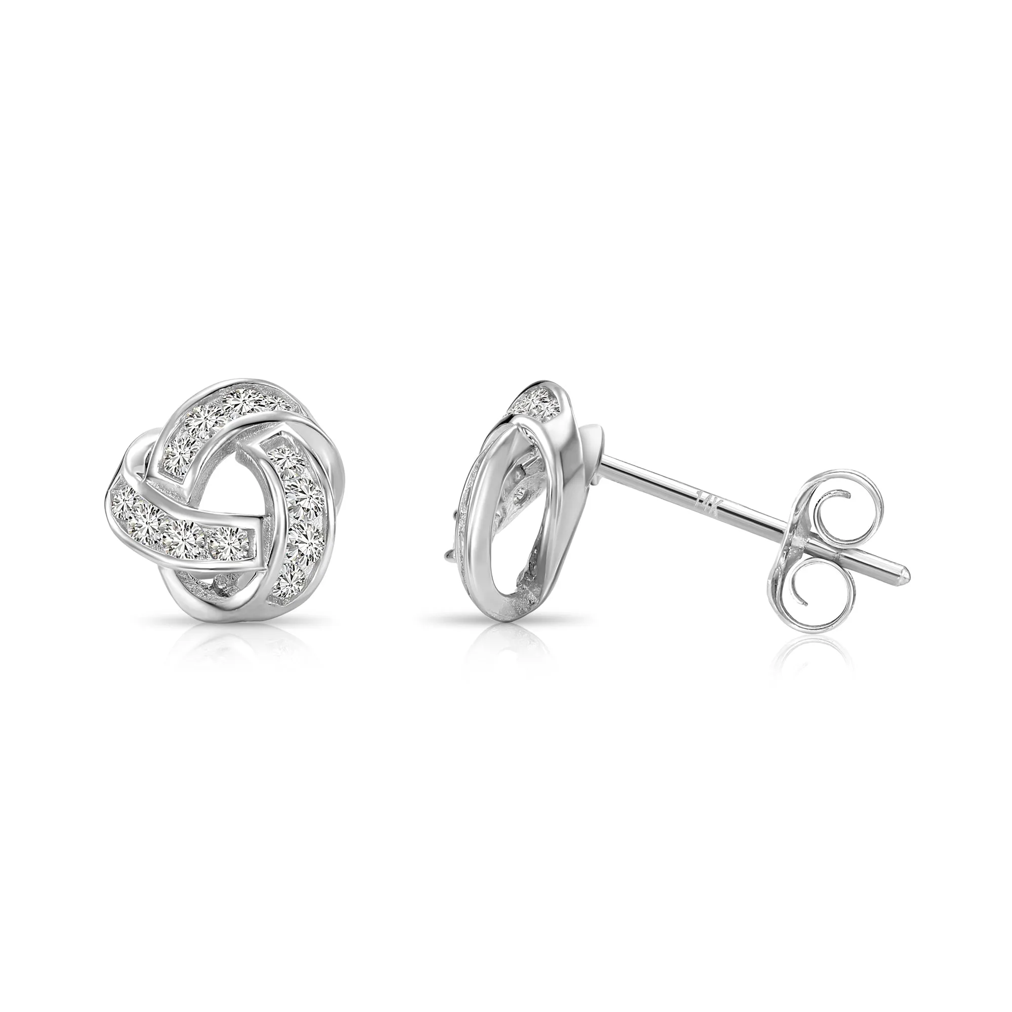 14k Gold Love Knot CZ Stud Earrings with Pushbacks