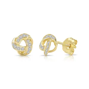 14k Gold Love Knot CZ Stud Earrings with Pushbacks
