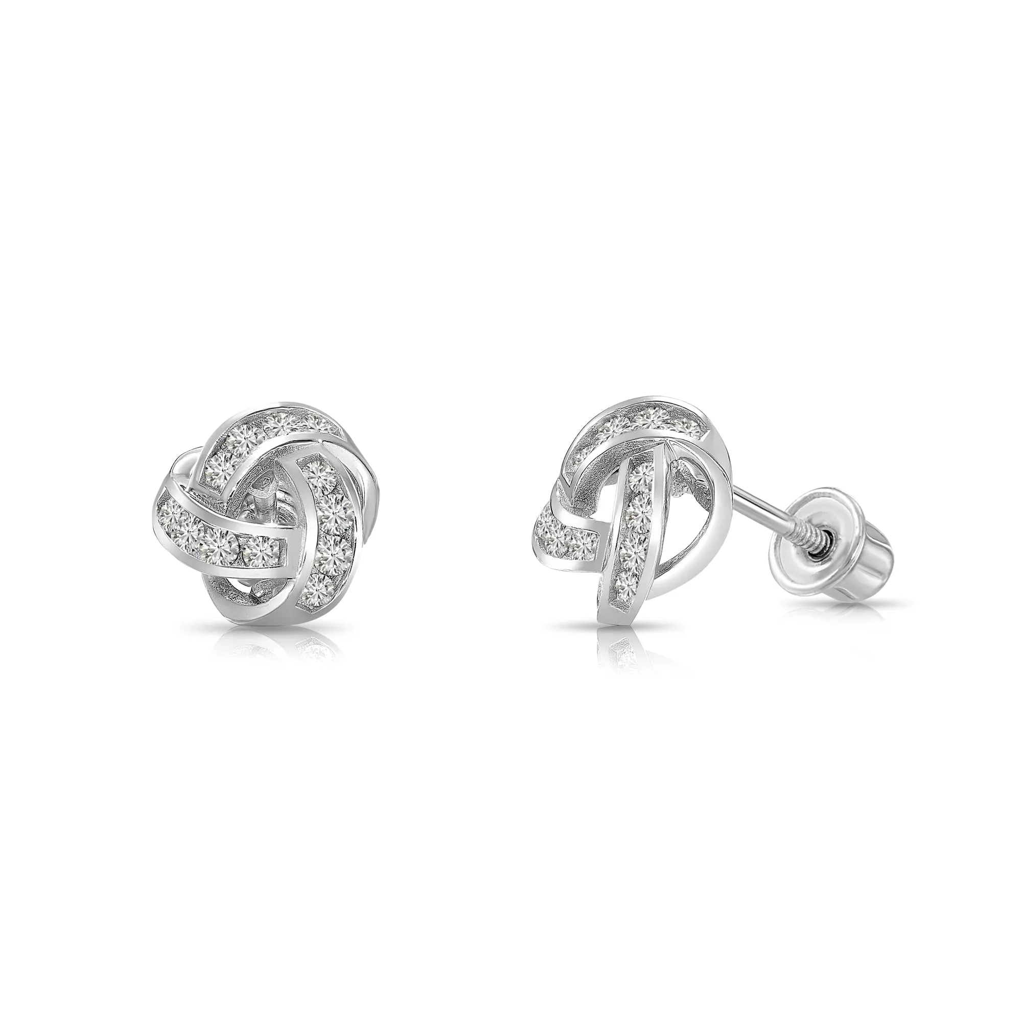 14k Gold Love Knot CZ Stud Earrings with Screwbacks