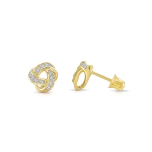 14k Gold Love Knot CZ Stud Earrings with Screwbacks