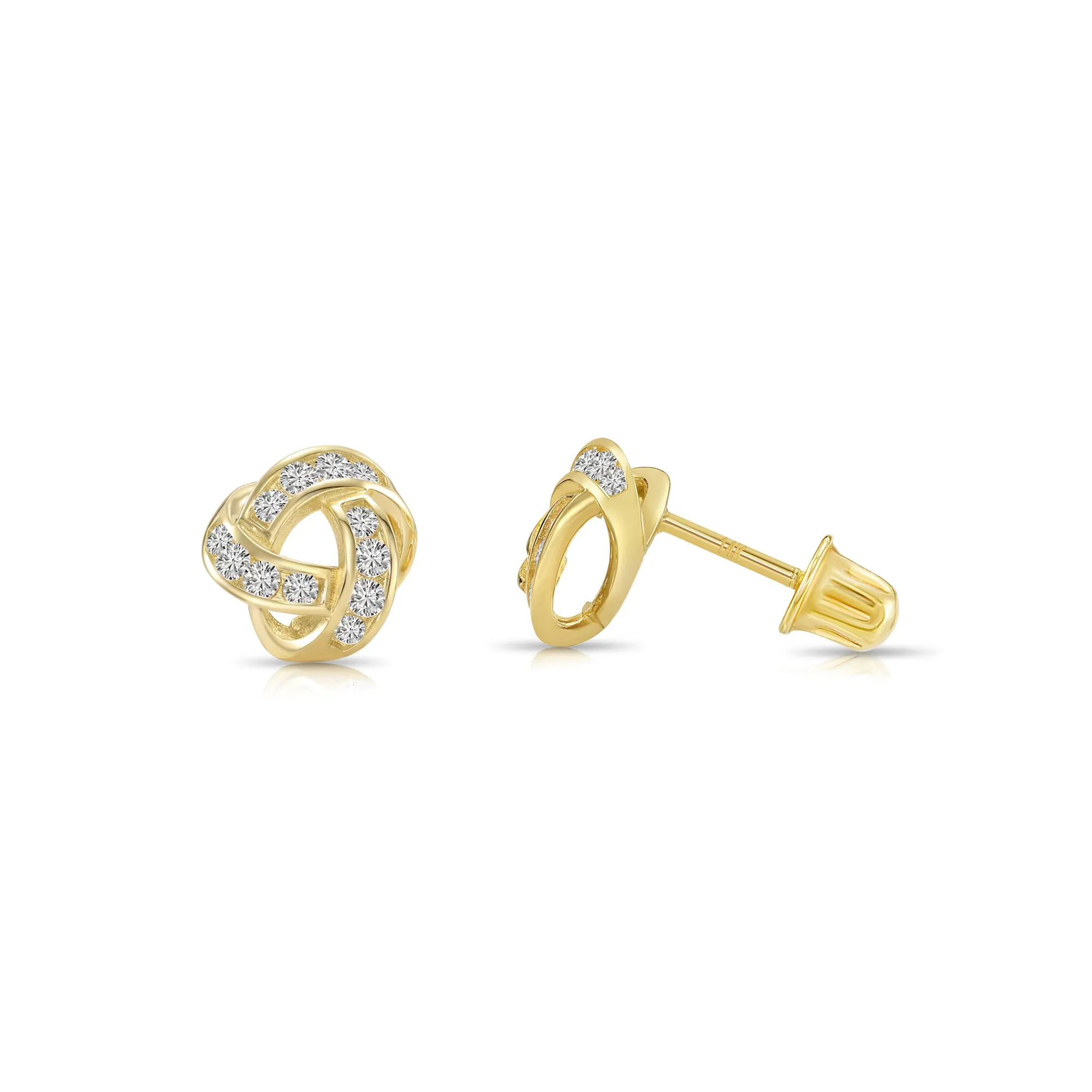 14k Gold Love Knot CZ Stud Earrings with Screwbacks