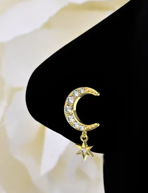 14k Gold Moon Nose Ring – Dangle Nose Ring Jewelry