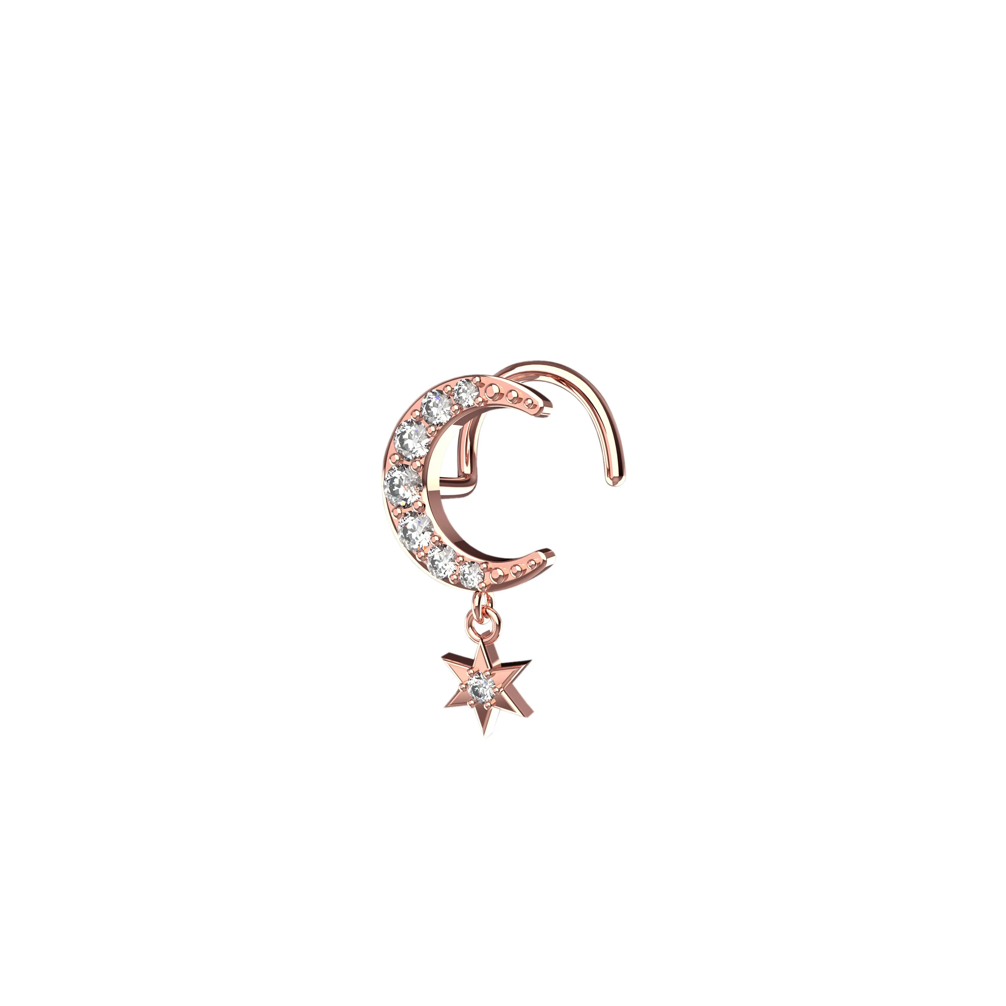 14k Gold Moon Nose Ring – Dangle Nose Ring Jewelry