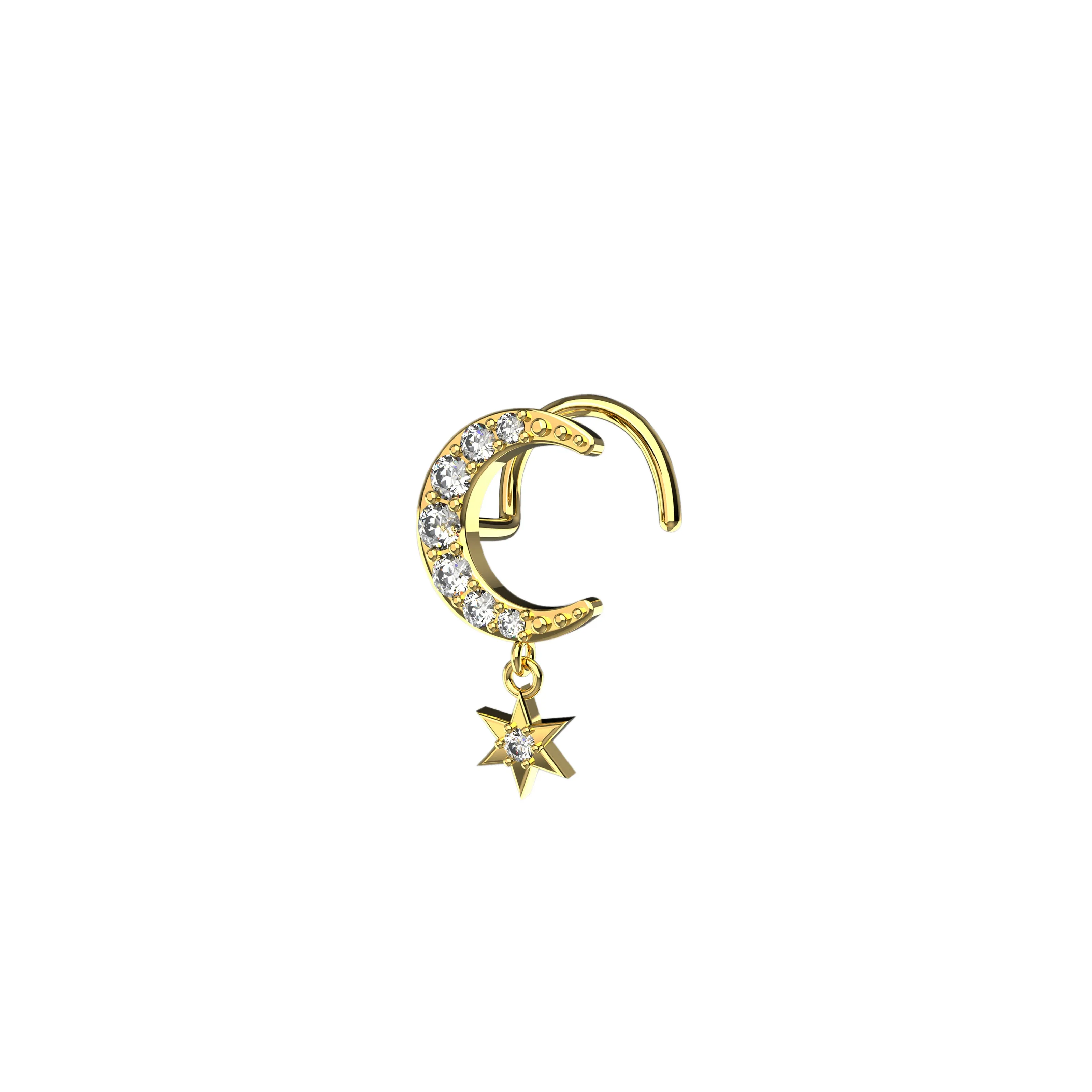 14k Gold Moon Nose Ring – Dangle Nose Ring Jewelry