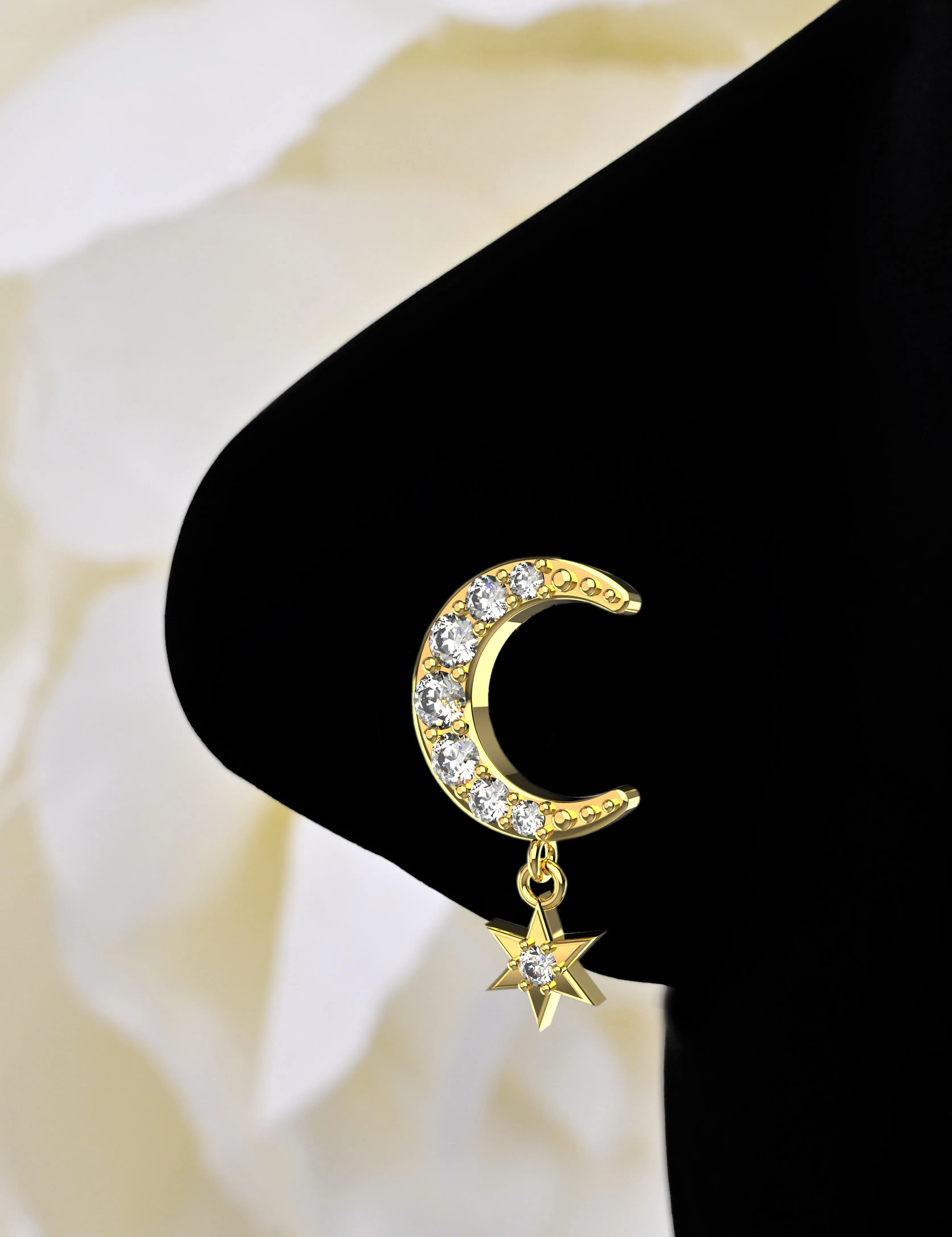 14k Gold Moon Nose Ring – Dangle Nose Ring Jewelry
