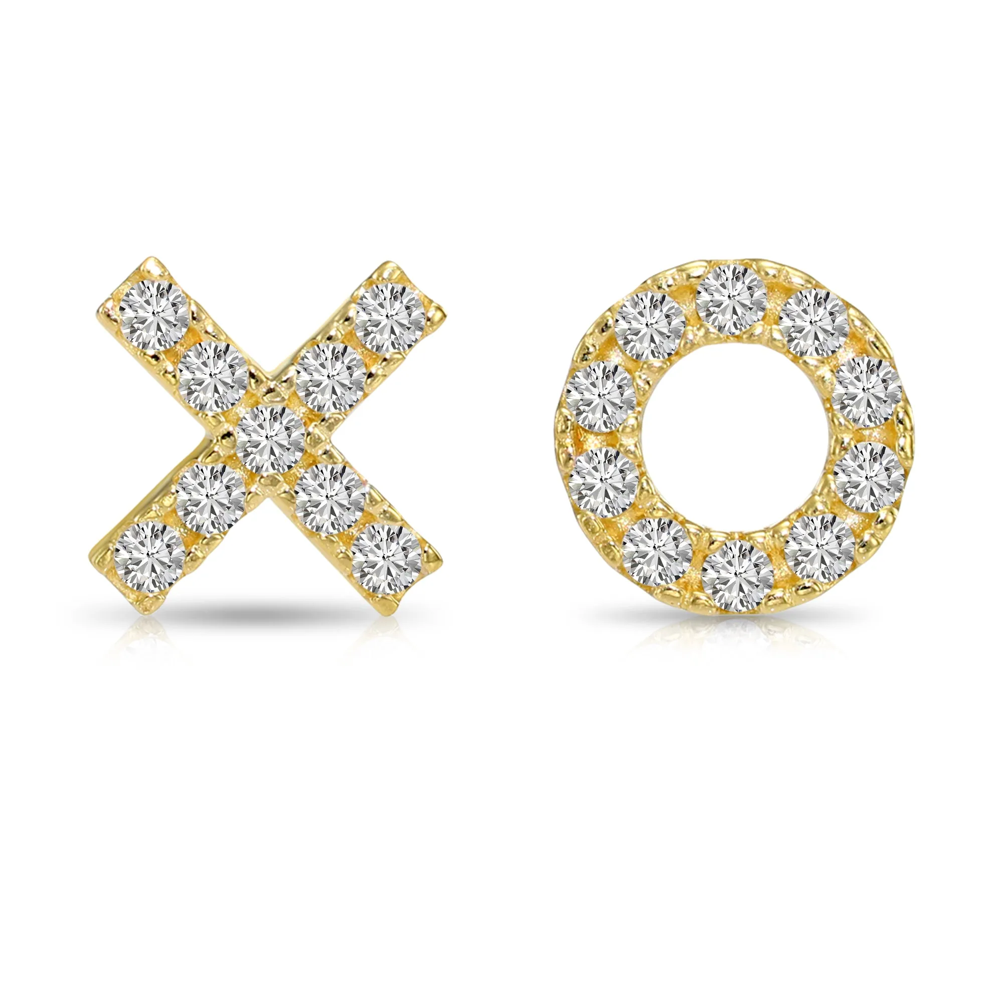 14k Yellow Gold X and O CZ Stud Earrings with Pushbacks