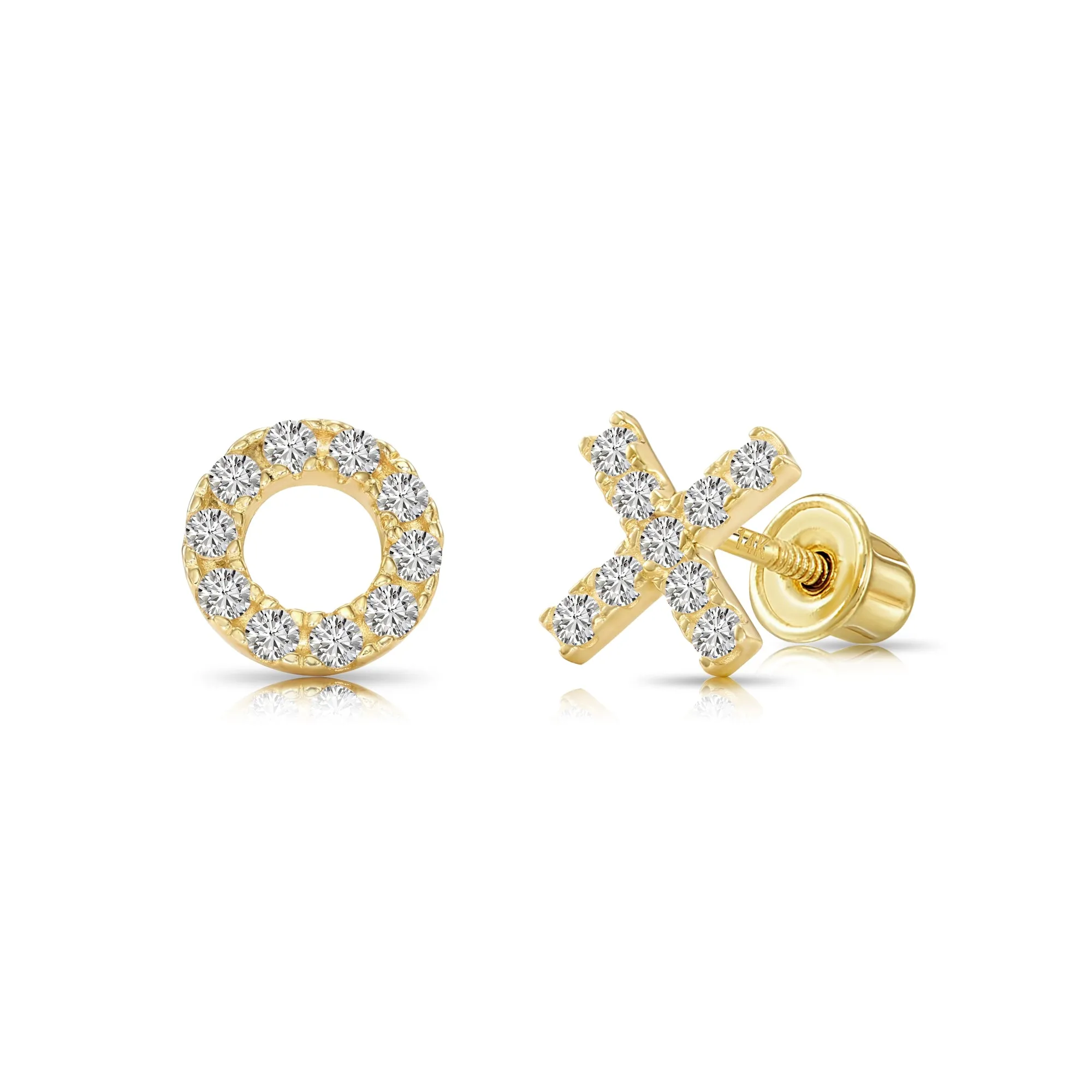 14k Yellow Gold X and O Stud Earrings with Screwbacks