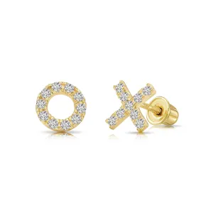 14k Yellow Gold X and O Stud Earrings with Screwbacks