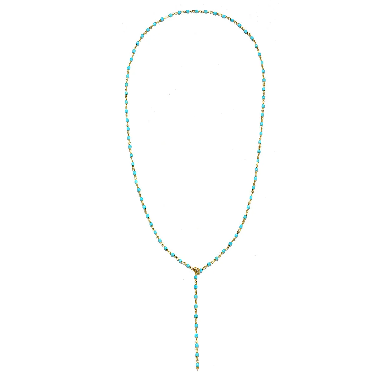 18 Karat Gold Oval Sleeping Beauty Turquoise Bead Necklace