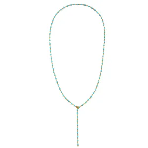 18 Karat Gold Oval Sleeping Beauty Turquoise Bead Necklace