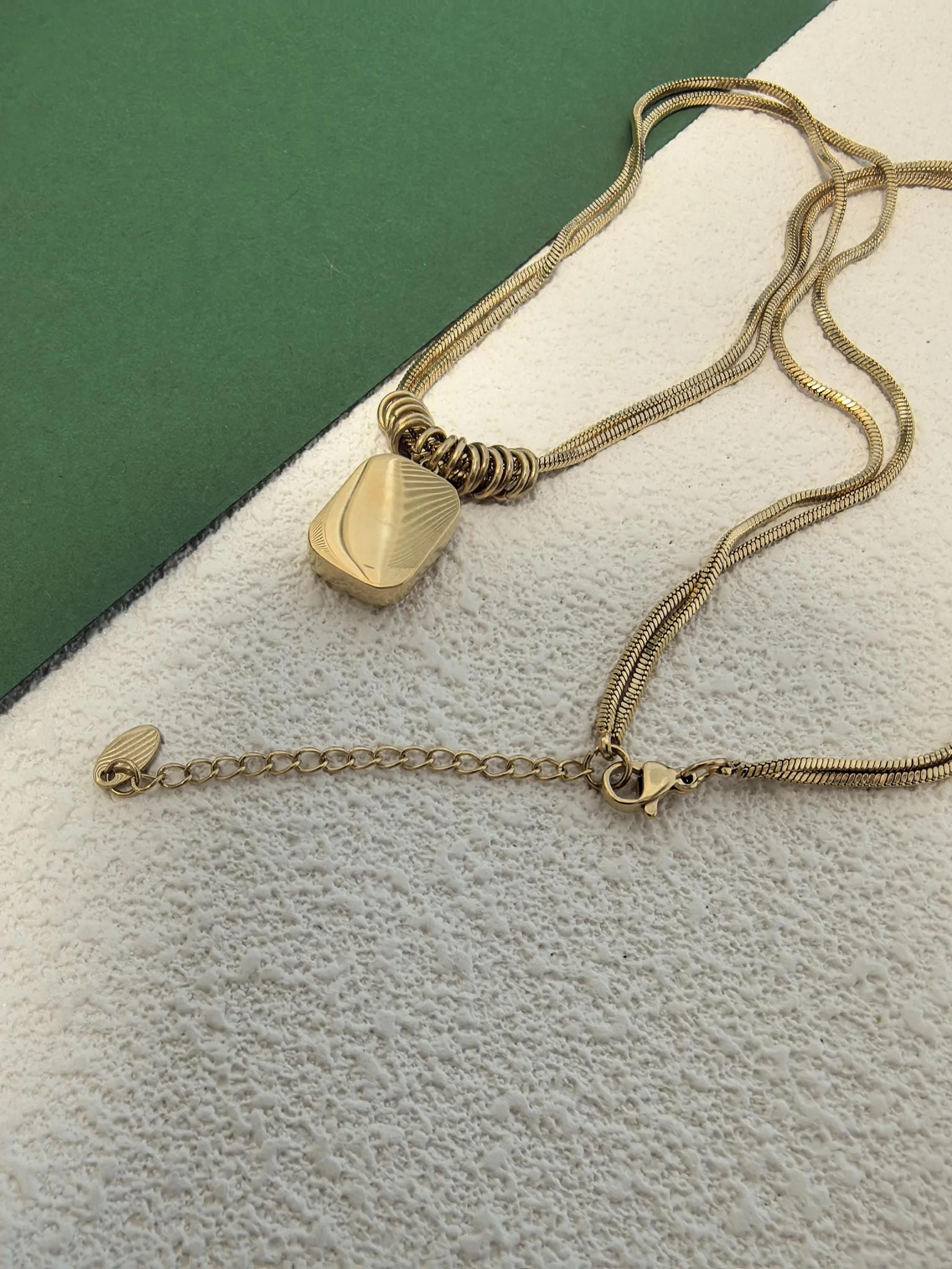 18K Gold Plate Titanium Steel Layered Chain Zircon Pendant Necklace