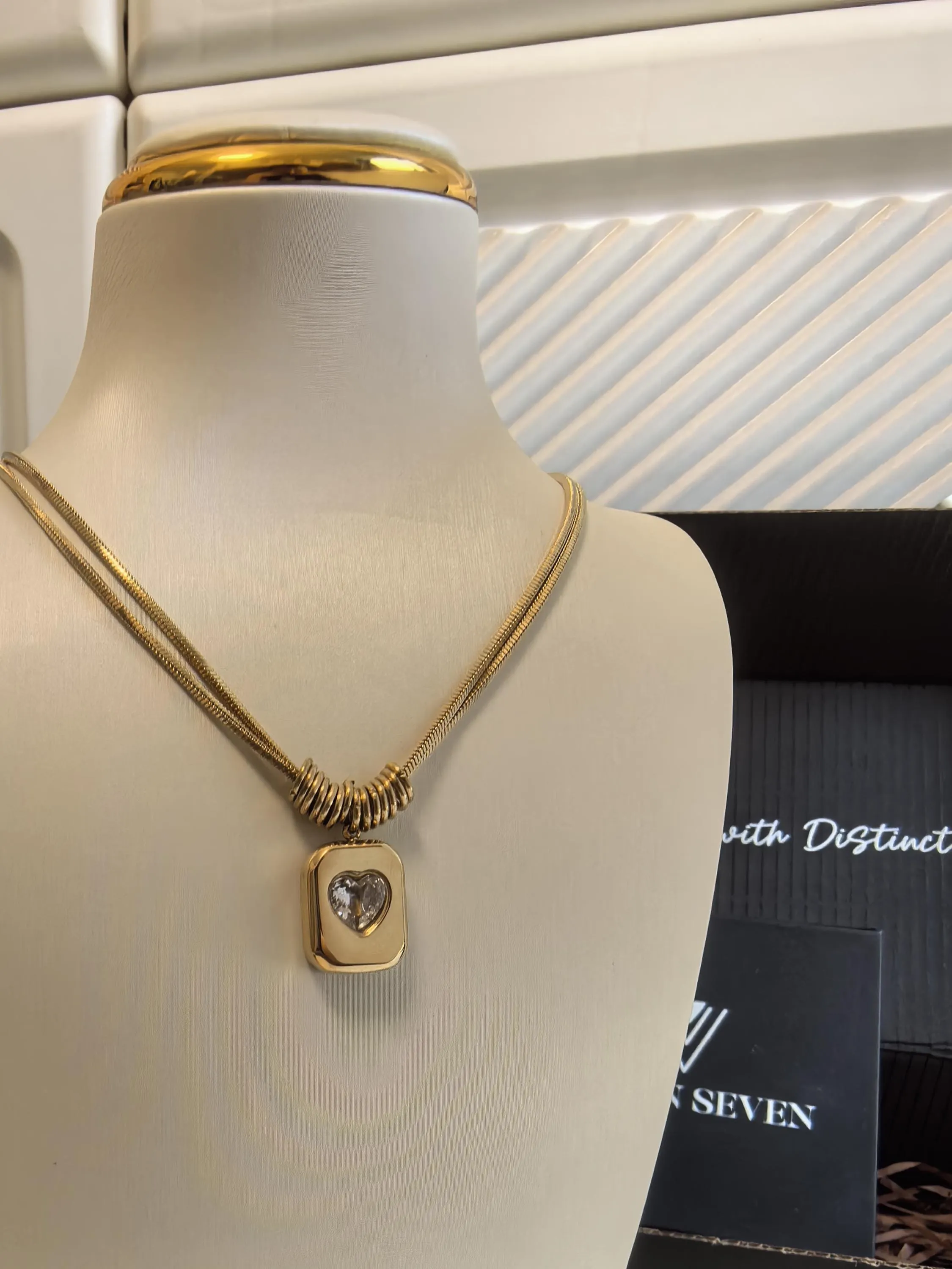 18K Gold Plate Titanium Steel Layered Chain Zircon Pendant Necklace