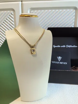 18K Gold Plate Titanium Steel Layered Chain Zircon Pendant Necklace