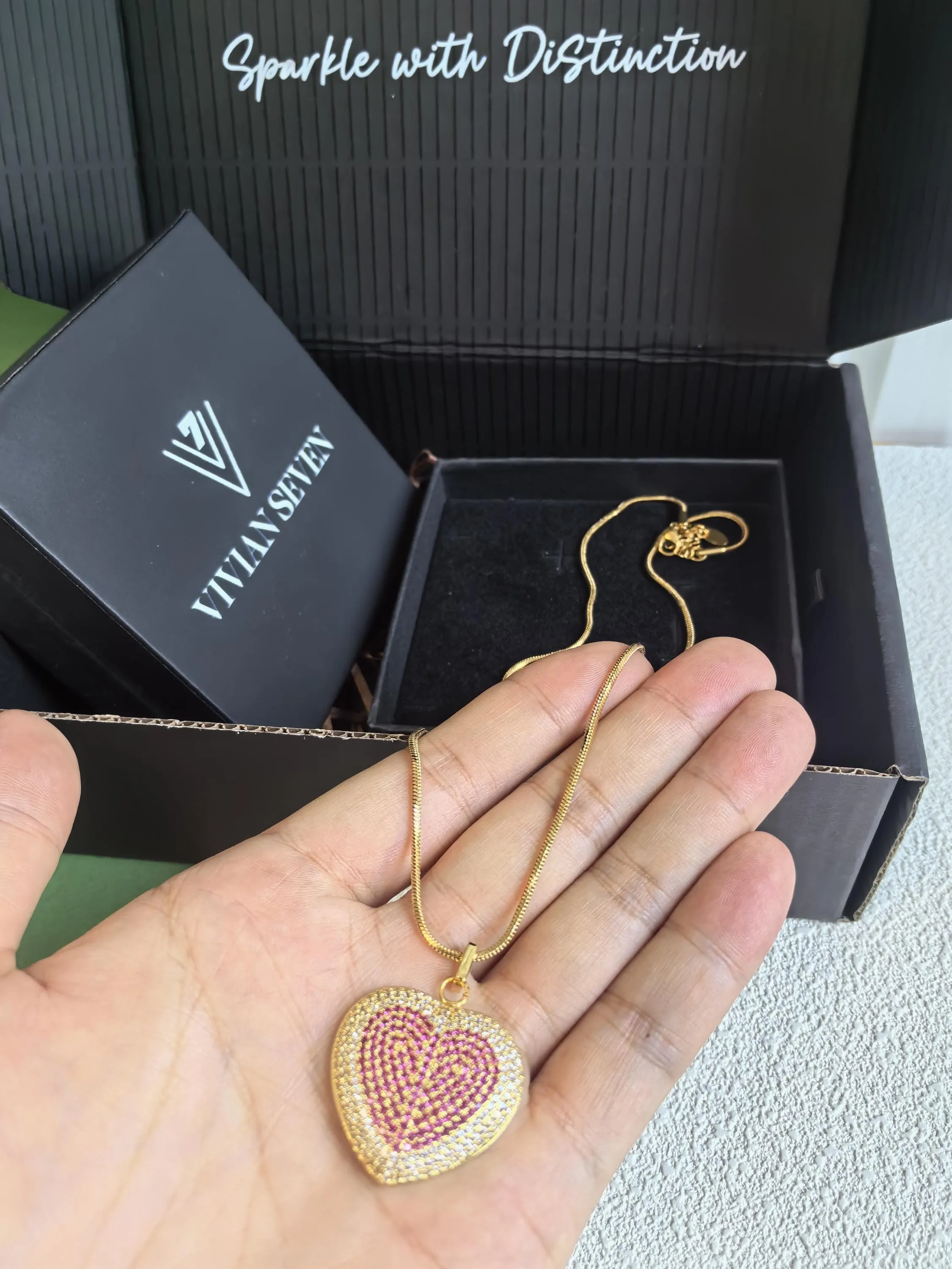 18K Gold Plate Titanium Steel Snake Chain Brass Zircon Heart Pendant Necklace
