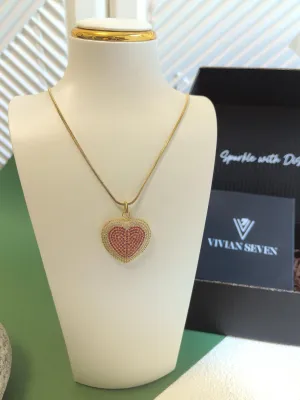18K Gold Plate Titanium Steel Snake Chain Brass Zircon Heart Pendant Necklace
