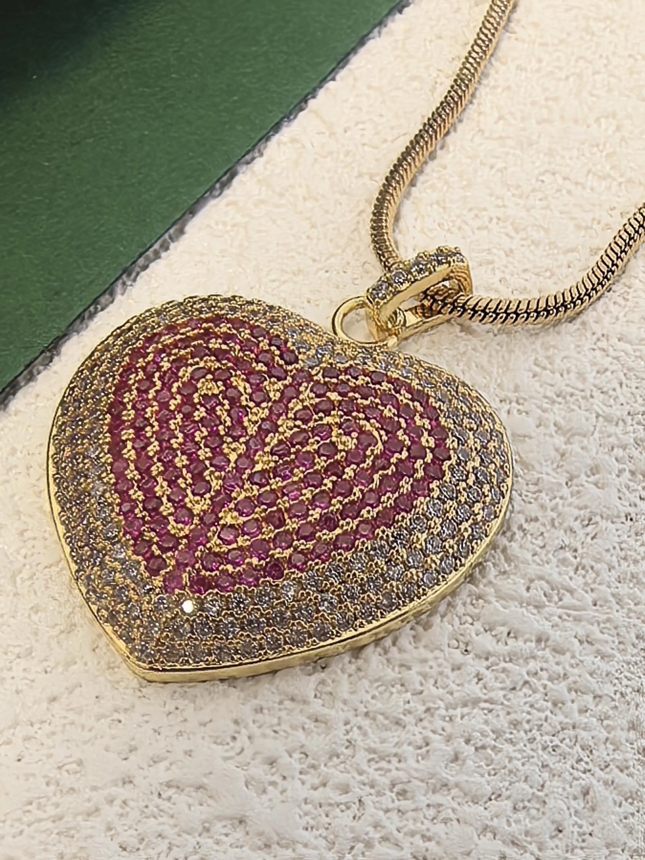 18K Gold Plate Titanium Steel Snake Chain Brass Zircon Heart Pendant Necklace