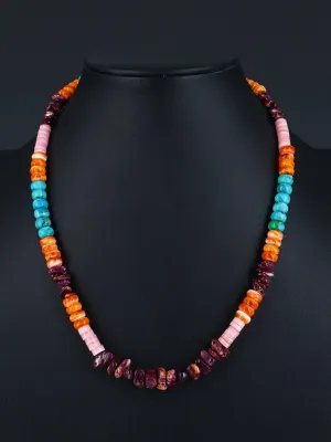 19" Navajo Single Strand Spiny Oyster and Turquoise Necklace