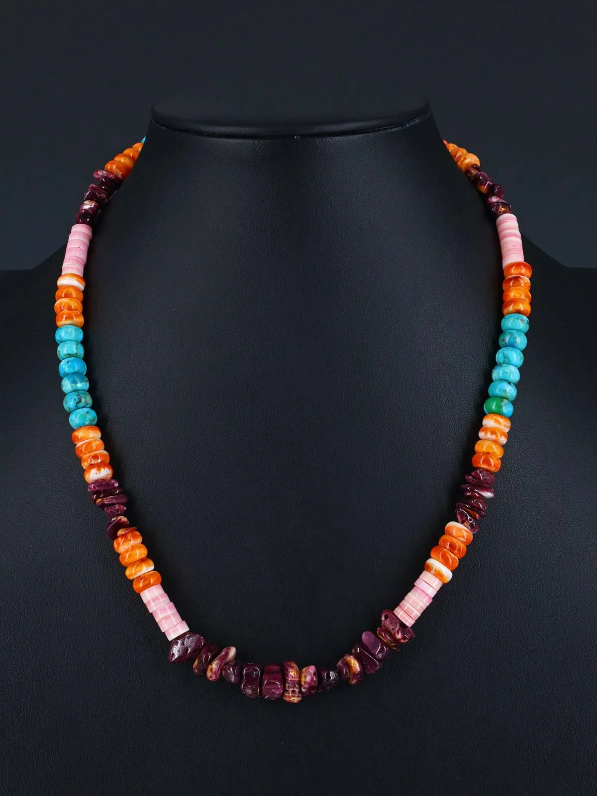 19" Navajo Single Strand Spiny Oyster and Turquoise Necklace