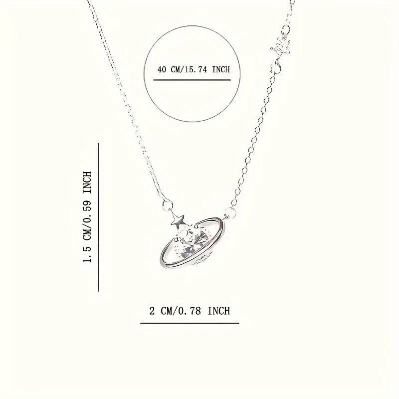 1Pc Elegant Planet Cosmic Zircon Simple Style Alloy Silver Color Lady Pendant Necklace Daily Party Party Birthday Gift