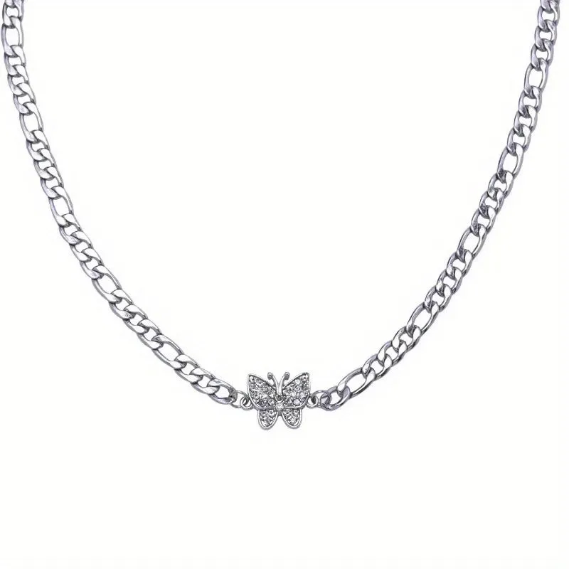 1Pc Fashionable Butterfly Zircon Elegant Style Alloy Silver Color Patch Necklace Women Party Birthday Gift