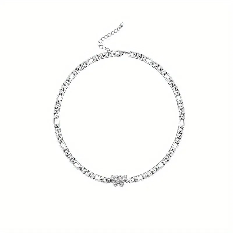1Pc Fashionable Butterfly Zircon Elegant Style Alloy Silver Color Patch Necklace Women Party Birthday Gift