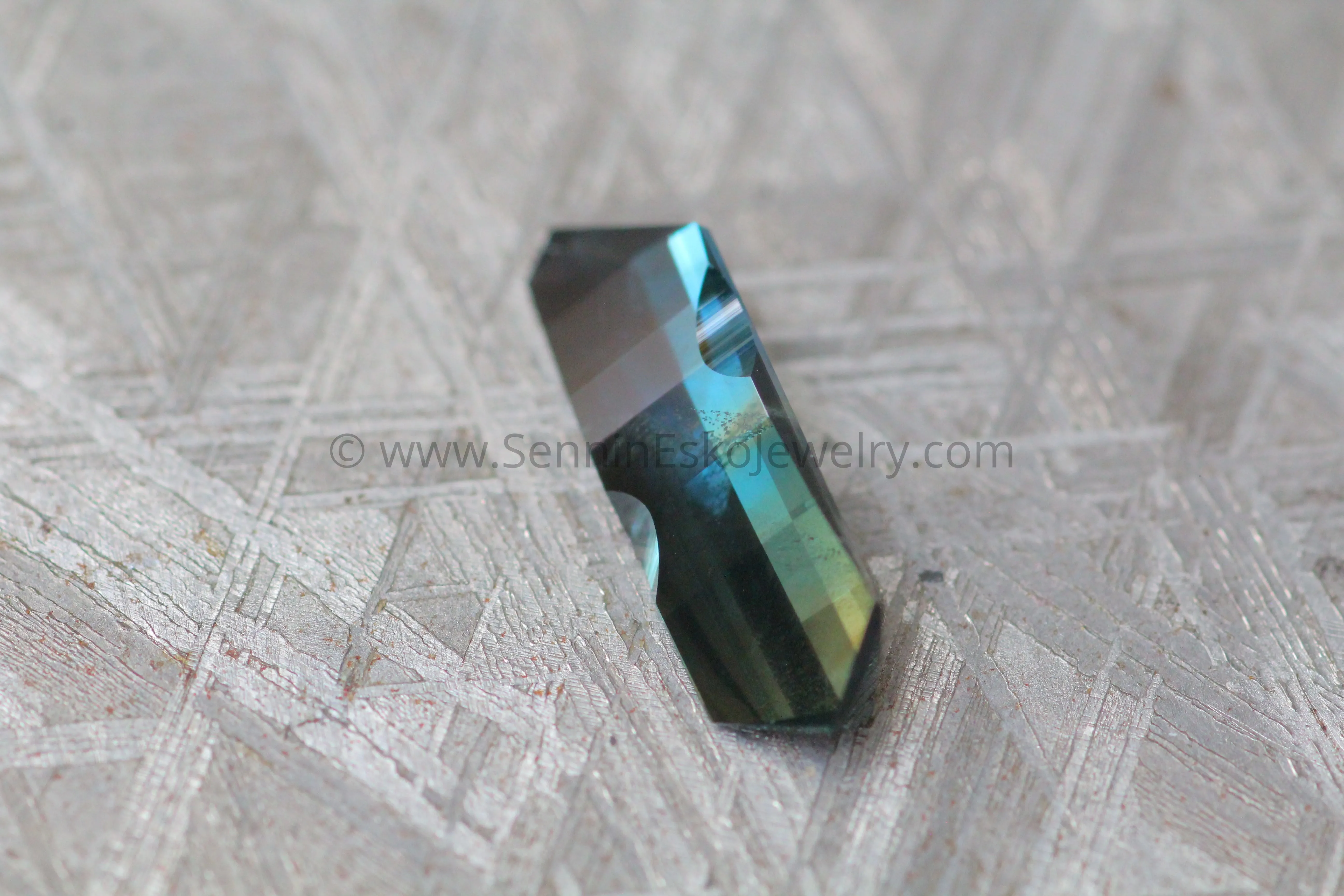 2.2 carat Blue/Green & Yellow Sapphire - Fantasy Pixel Cut, 15.2x4.7mm