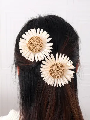 2pcs Boho Flower Decor Alligator Hair Clip for Women Barrette Styling Hair