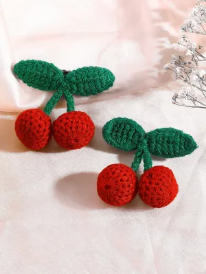 2pcs Knitted Cherry Decor Hair Clip for Women Barrette Styling Hair Accessories