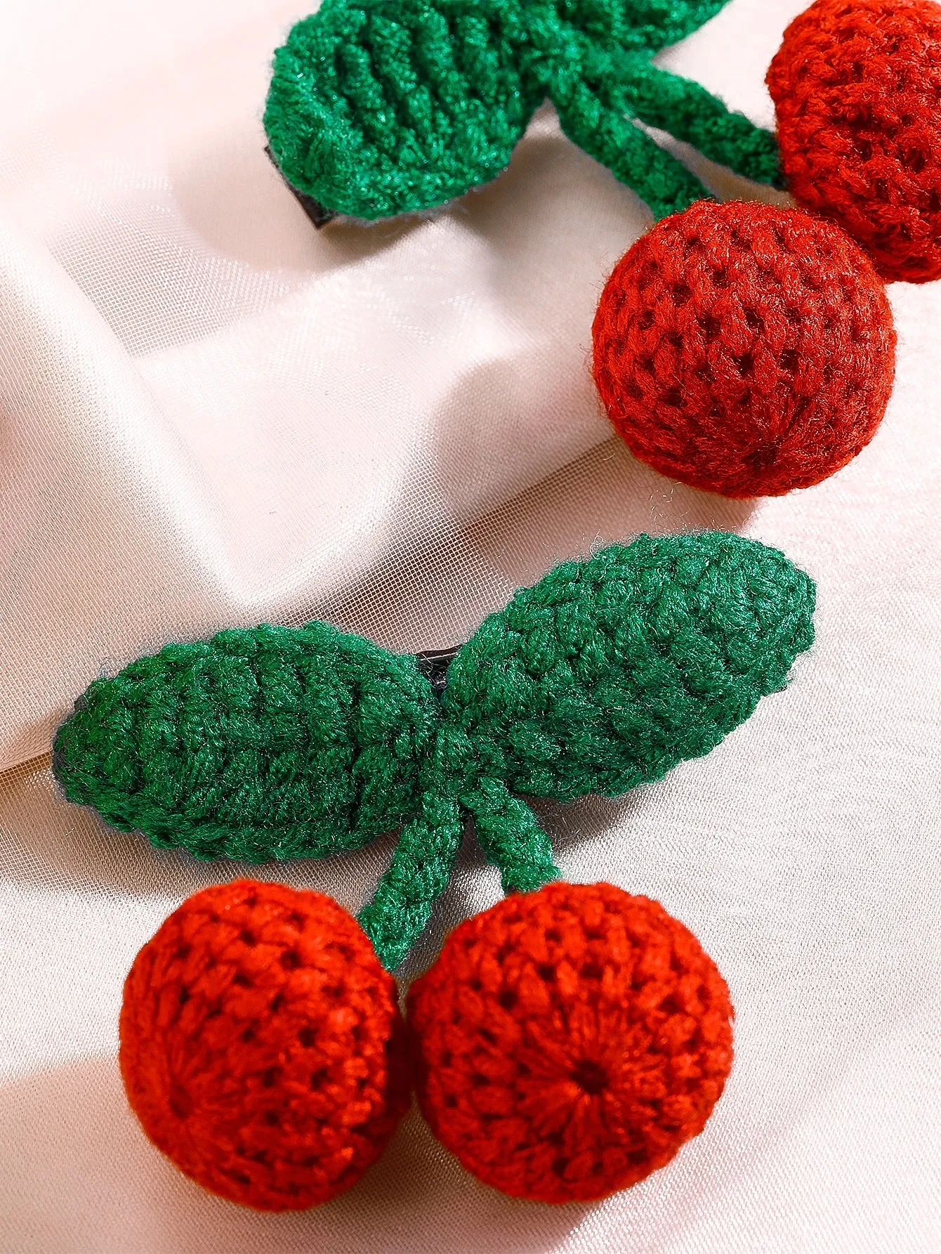 2pcs Knitted Cherry Decor Hair Clip for Women Barrette Styling Hair Accessories
