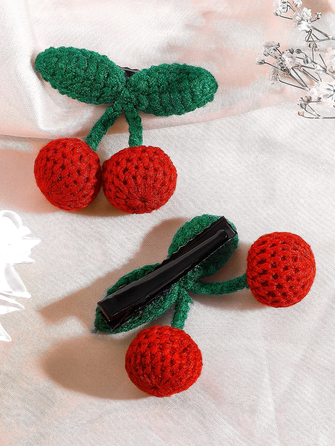 2pcs Knitted Cherry Decor Hair Clip for Women Barrette Styling Hair Accessories