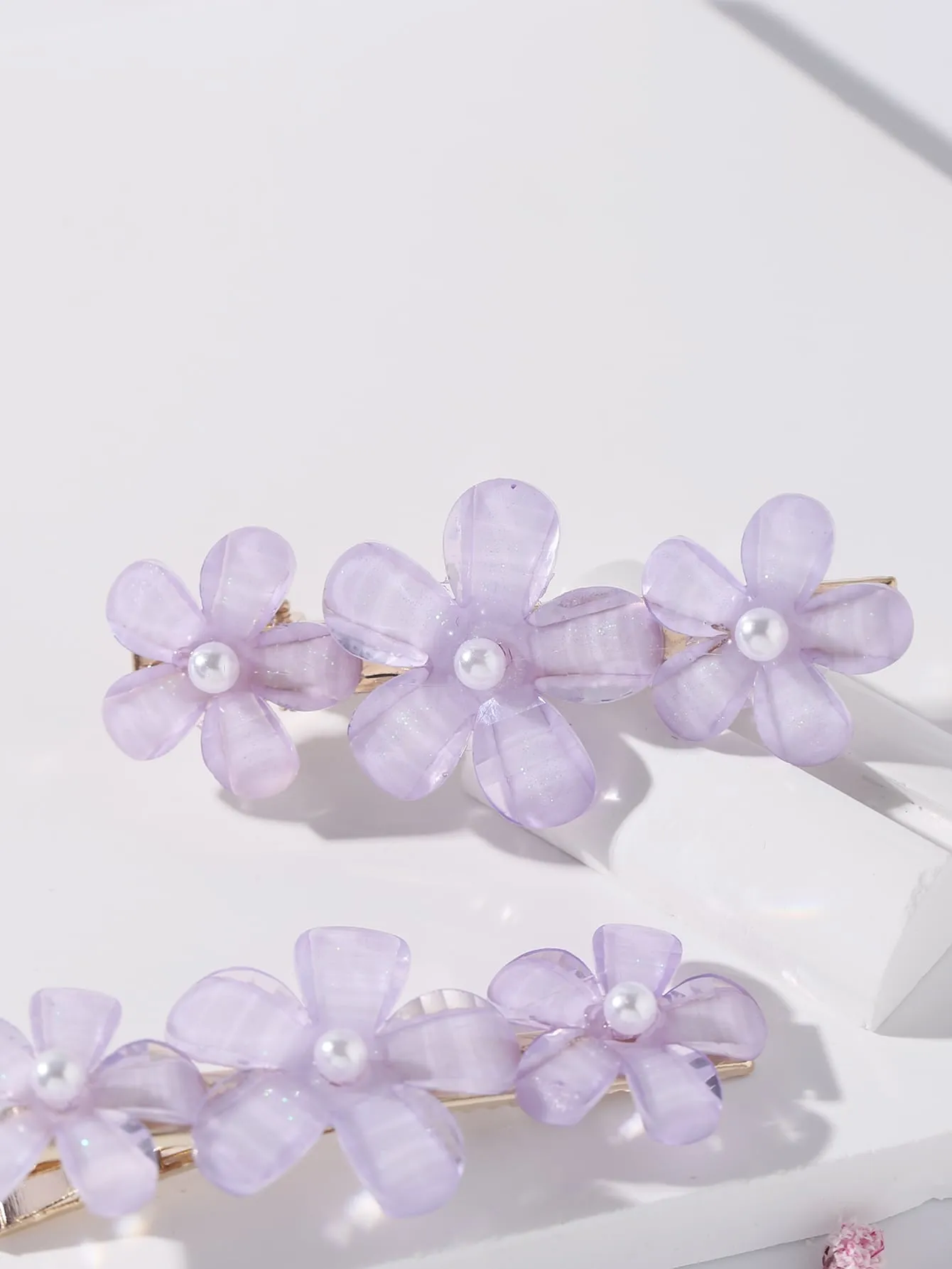 2pcs Light Purple Flower Decor Hair Clip for Women Barrette Styling Hair