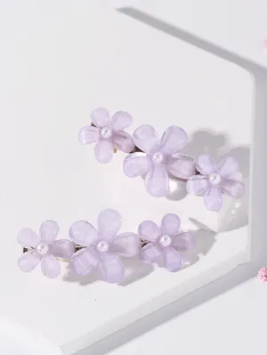 2pcs Light Purple Flower Decor Hair Clip for Women Barrette Styling Hair
