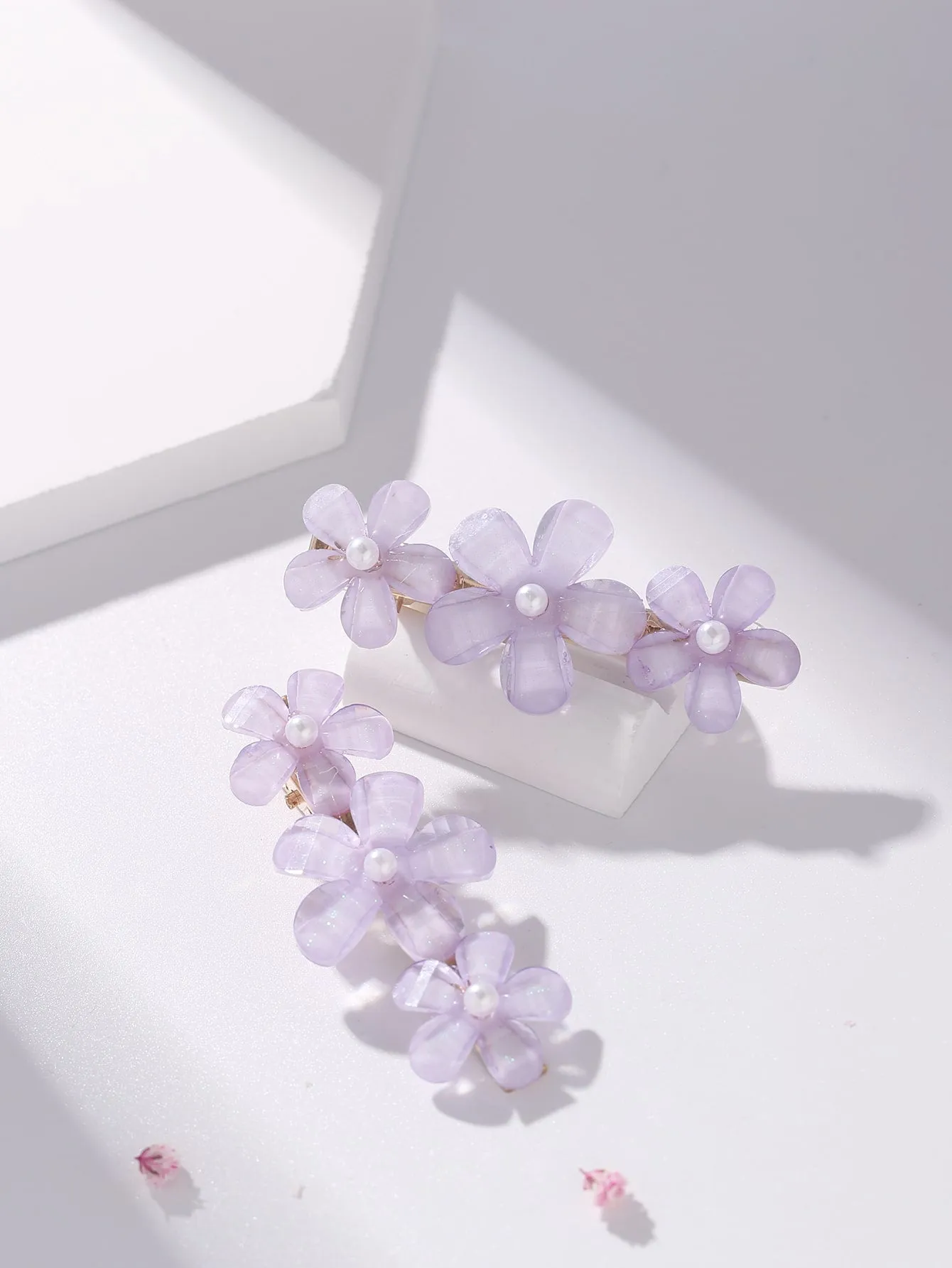 2pcs Light Purple Flower Decor Hair Clip for Women Barrette Styling Hair